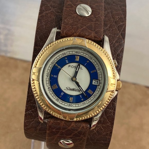 Vintage Fossil StarMaster 2 Tone Gold Silver Watch